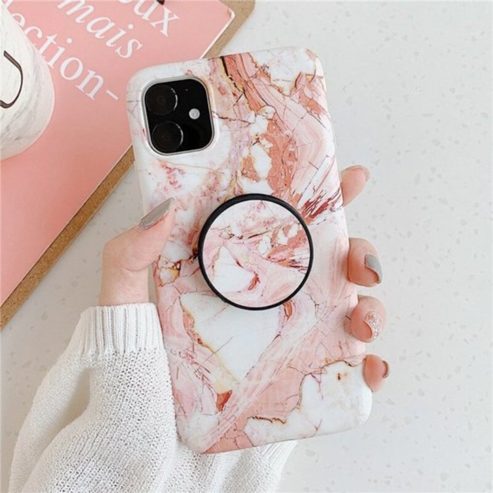 NEW iPhone 13/12/11/Pro/Max/XR/ Red Marble W/ Holder iphone case - Picture 1 of 6